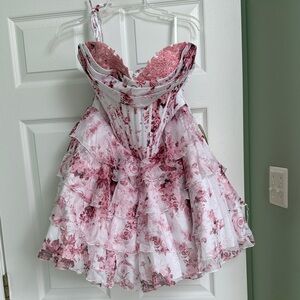 Floral Pink and White Cocktail/Homecoming Dress
